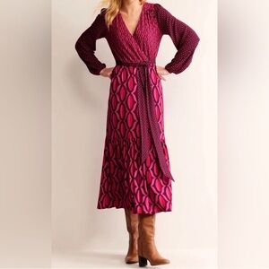 Boden Pink Patterned Wrap Maxi Dress